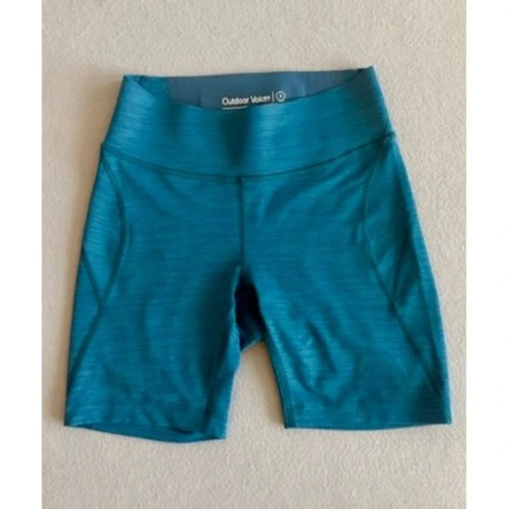 Outdoor Voices TechSweat Bike Shorts Teal Blue Space Dye Women's Size Small